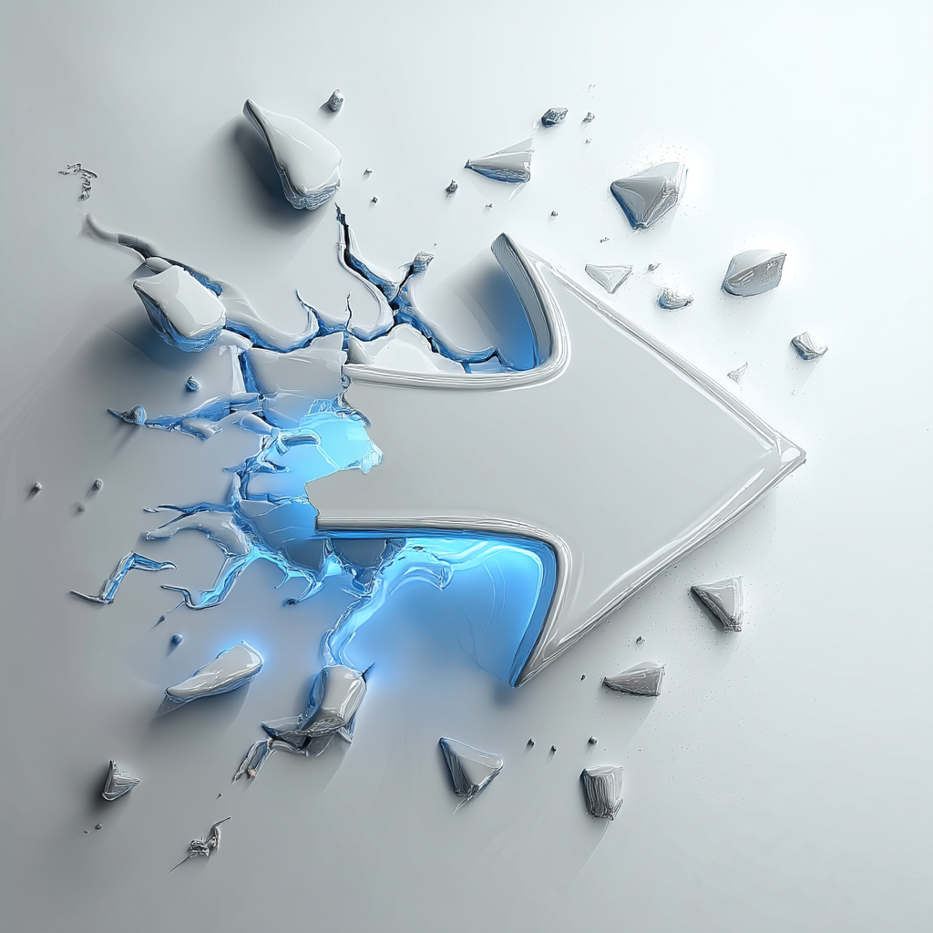 A sharp arrow piercing a cracked white wall, ice-blue glow around the impact