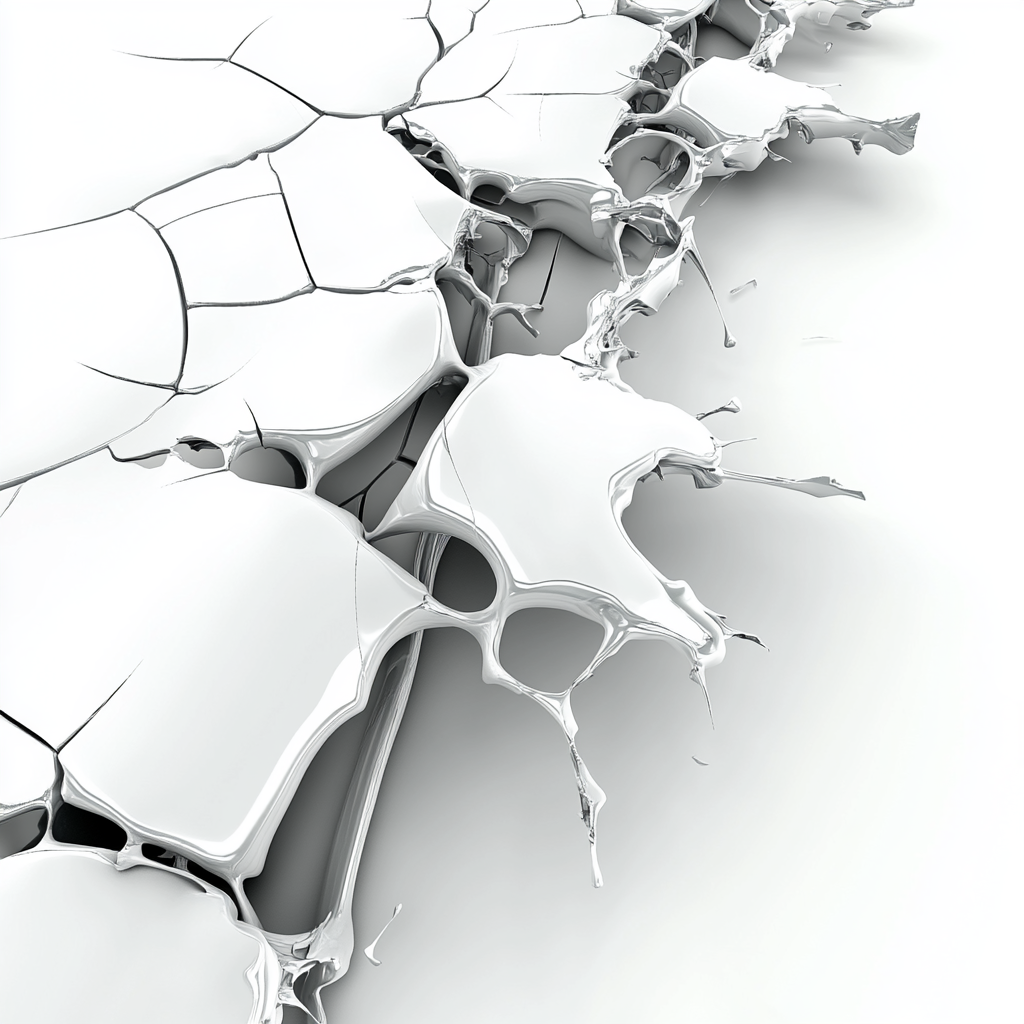 A polished white porcelain surface fracturing into shards