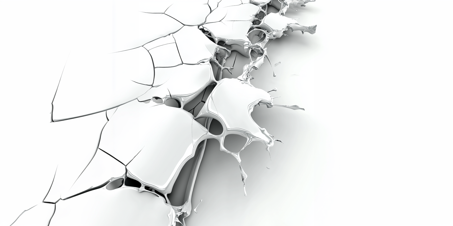 A long fracture line spreading across a polished white wall